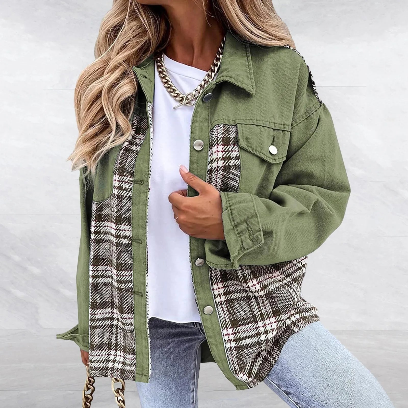 Faith - Casual Geruite Denim Jas