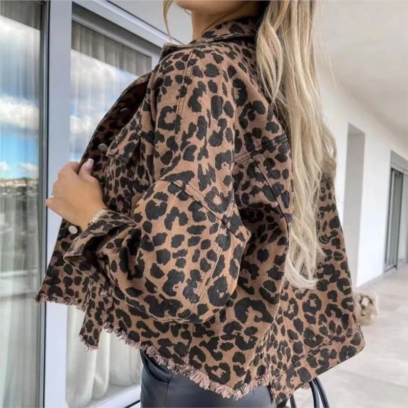 Joana - Denimjack met Luipaardprint