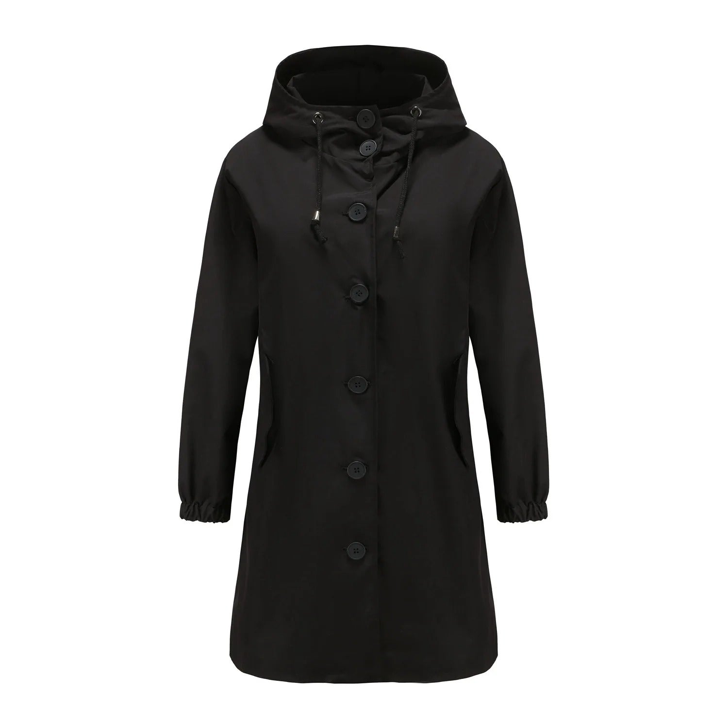 Regenjas voor dames met capuchon en knoopsluiting