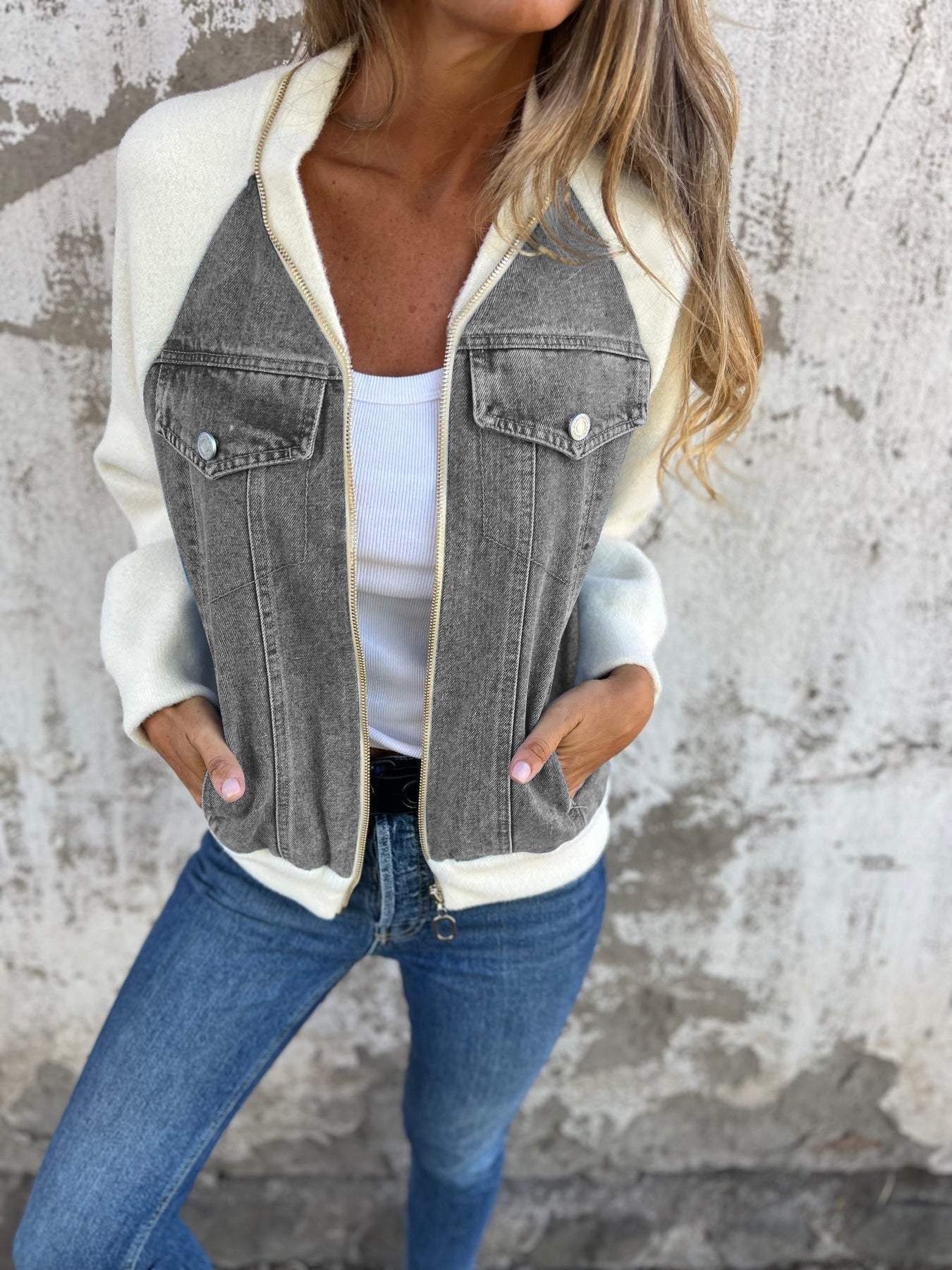 Elizabeth - Tweekleurig casual denim jack voor dames