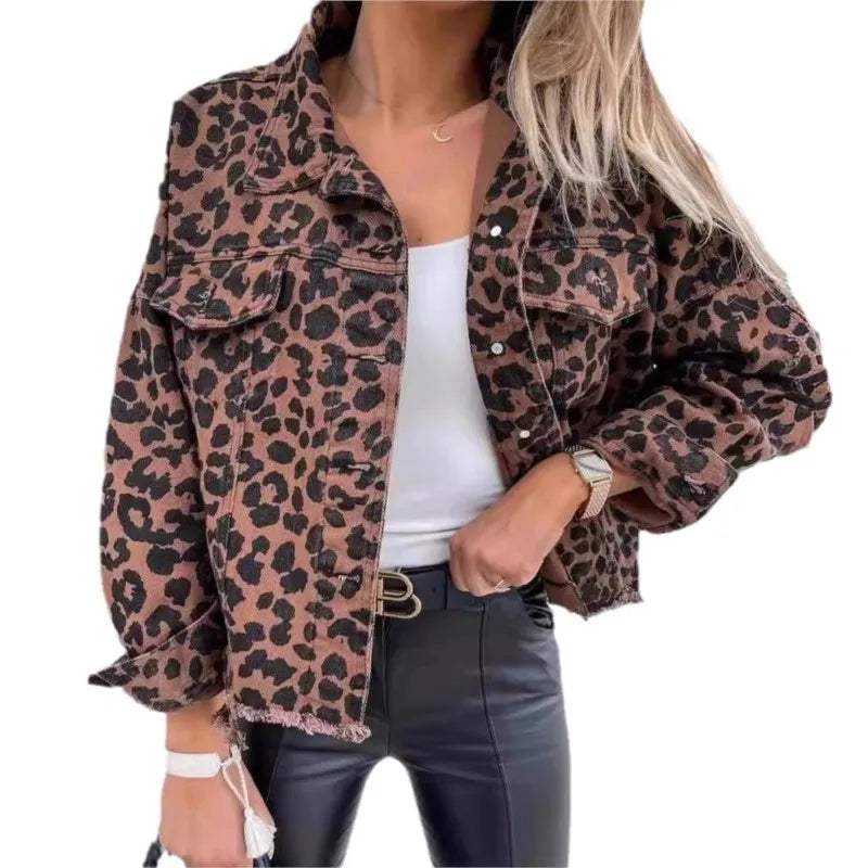 Joana - Denimjack met Luipaardprint