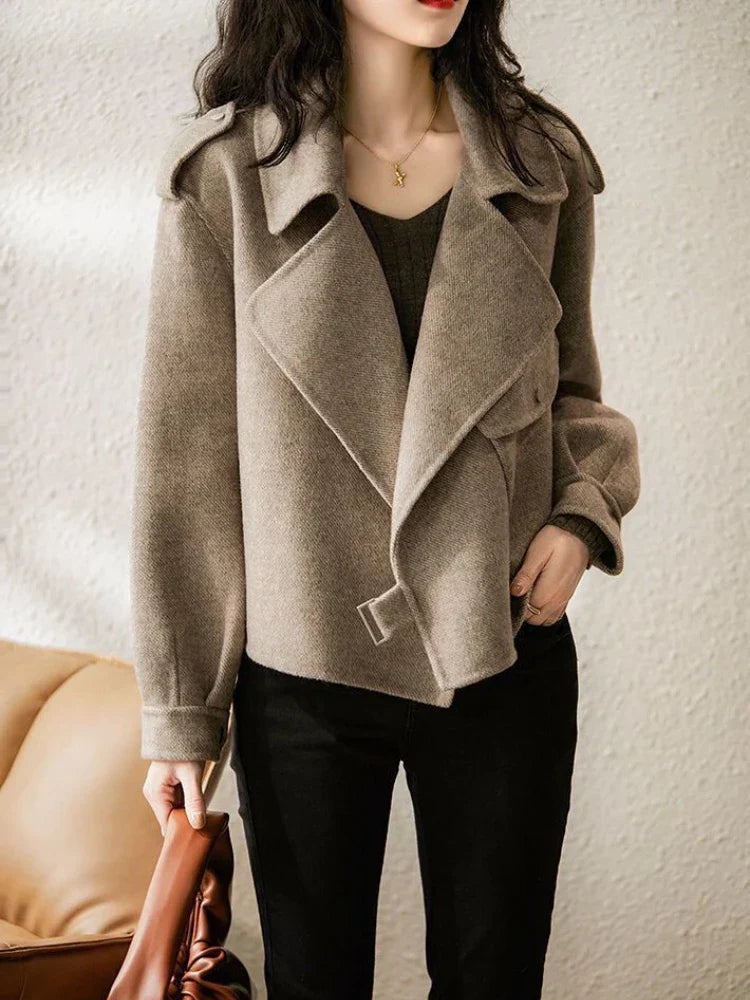 Lillian - elegante kraag naar beneden warme crêpe jas