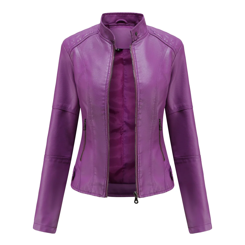 Goose - Korte stijlvolle faux leren bikerjacket voor dames met korte kraag
