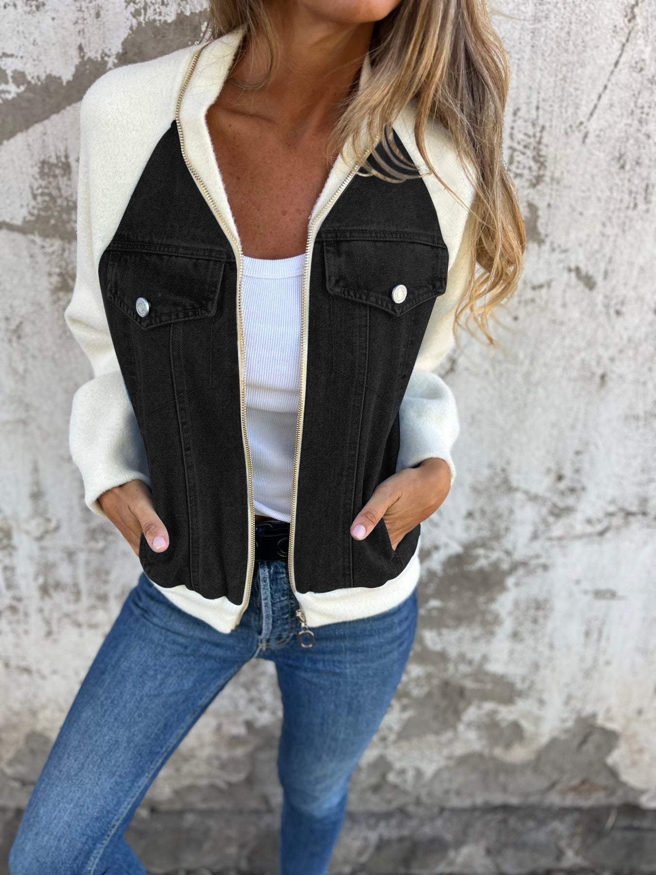 Elizabeth - Tweekleurig casual denim jack voor dames