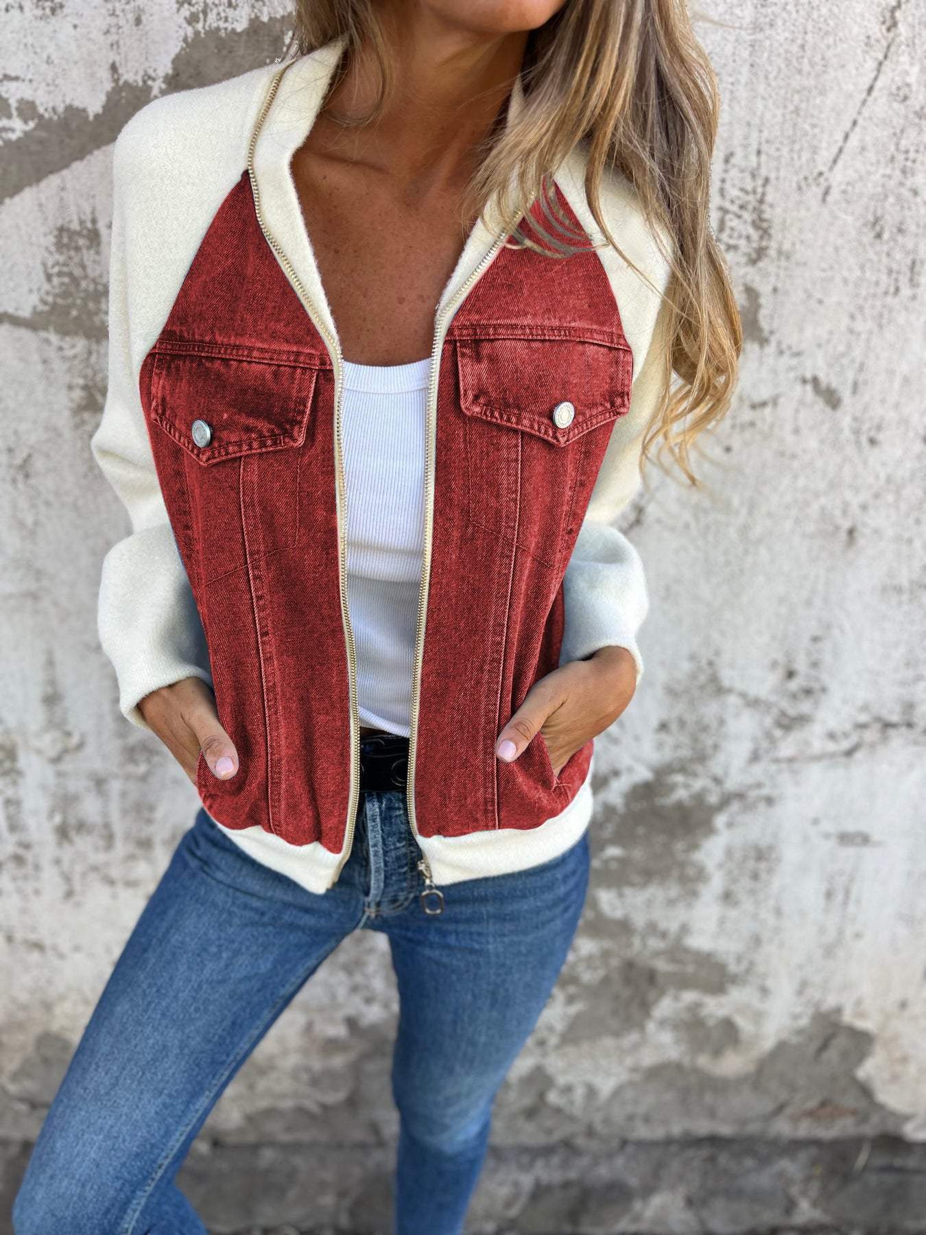 Elizabeth - Tweekleurig casual denim jack voor dames