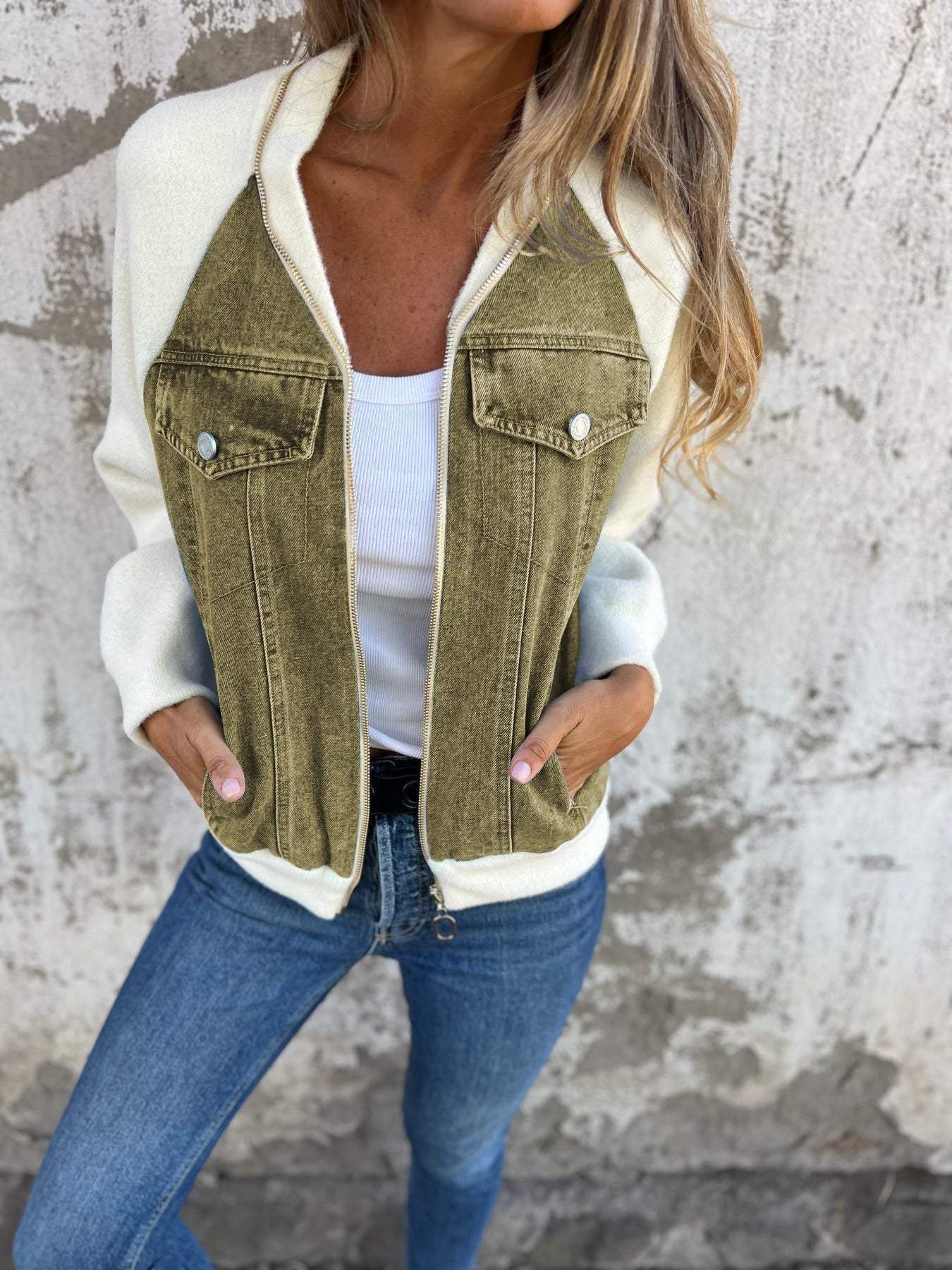Elizabeth - Tweekleurig casual denim jack voor dames