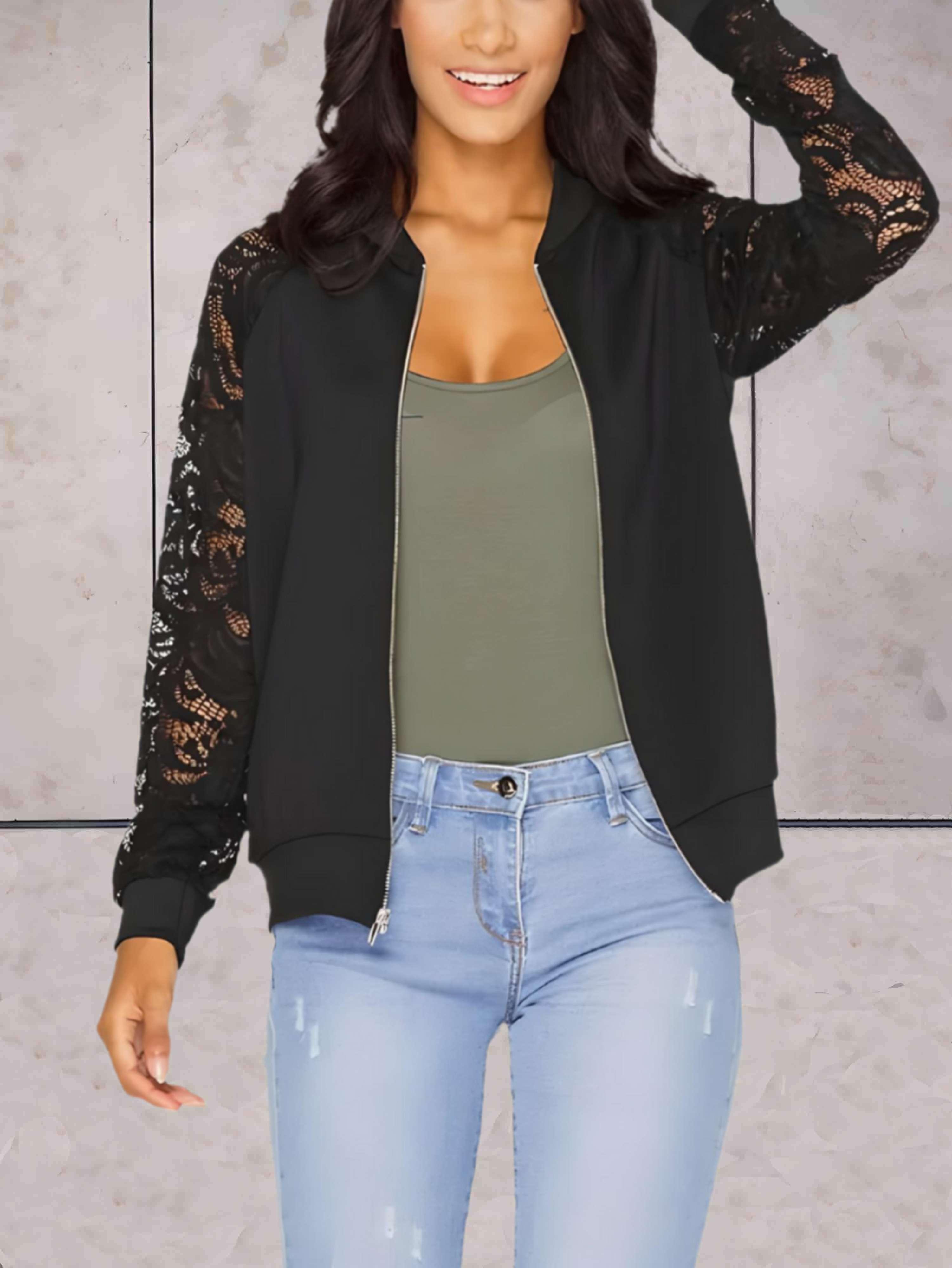 Amelyn - Mooi passend jasje met ritssluiting en doorschijnende kanten mouwen